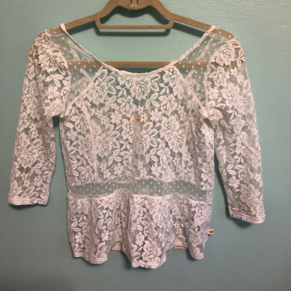 Hollister White Lace 3/4 Sleeve Top!